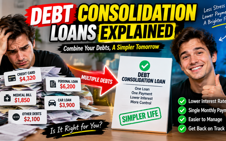 Illustration showing multiple high-interest credit cards combined into a single debt consolidation loan payment.