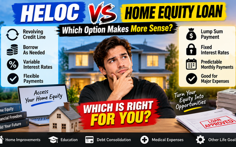 Side-by-side comparison of a HELOC revolving credit line versus a home equity loan lump sum payout.